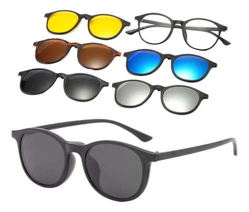 Lentes Gafas De Sol Con Clip Magnetico 6 En 1 Polarizados