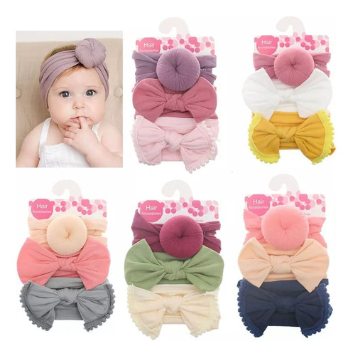 Diadema Bebe Banda Suave Elástica Tipo Turbante (0-6años)3pz