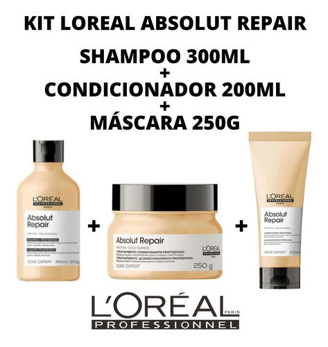 Kit Absolut Repair Loreal Sh 300ml + Cond 200ml + Másc 250g