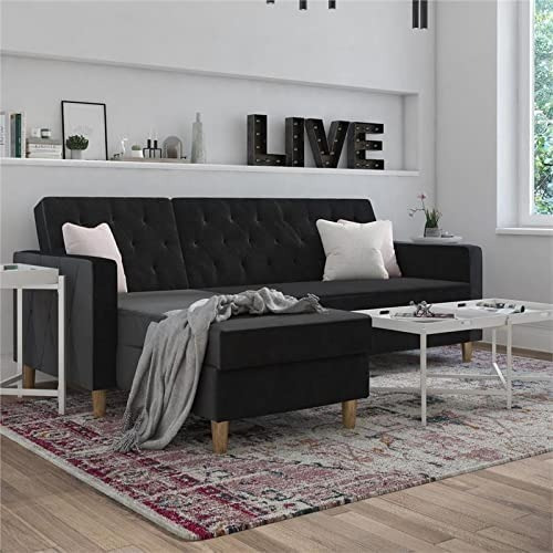 Futon De Terciopelo Color Negro Marca Cosmoliving