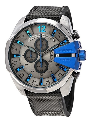 Reloj Diesel Mega Chief Dz4500 Gris Azul Hombre Moderno 51mm Color De La Correa Gris Oscuro