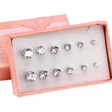 Set Aros Circonio  Acero Inoxidable Cristal 6 Pares En Caja