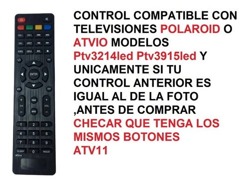 Control Para Tv  Polaroid Ptv3214led Ptv3915led Atv11