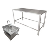 Kit Mesa 100% Inox Industrial 120x53 E Pia Aço Inox 304