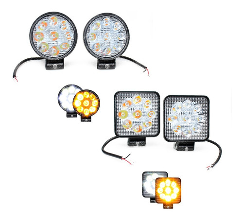 Par Faros 9 Led Auxiliar Dual Bicolor Blanco Ambar 4x4 27w