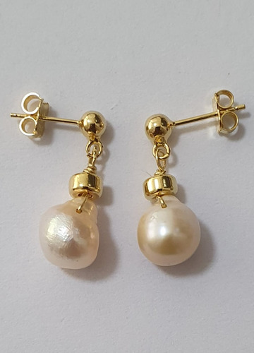 Aros Perlas Bolita Y Ruedita En Plata 925 Baño De Oro 18k