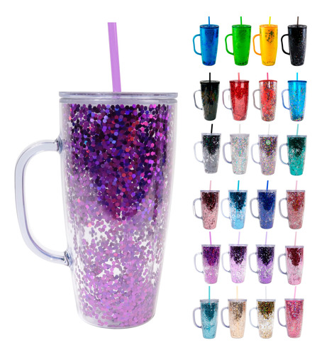 Vaso Glitter Con Asa Y Popote