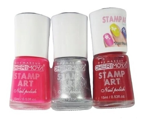 3 Colores Para Stamping De Uñas. Rojo, Fucsia Y Plata 15ml.