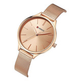 Curren Reloj Mujer Minimalista Correa Metal Malla Oro Rosa