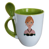 Taza Con Cuchara Disney Princesa Anna Personalizable