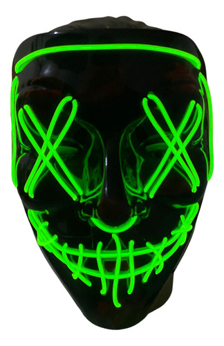 Máscara The Purge Preta Com Led Verde Neon
