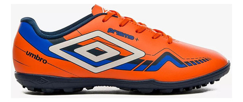 Chuteira Society Umbro Prisma+ Unissex Laranja Branco Azul