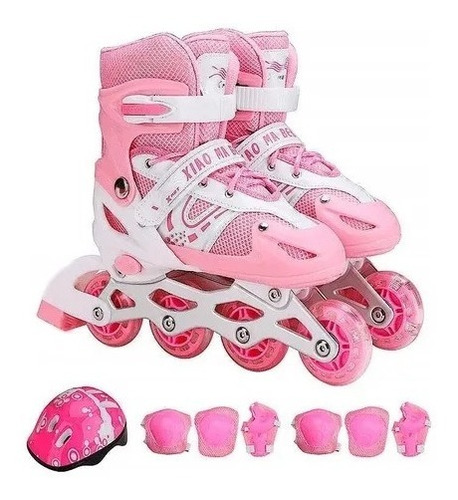 Patines En Linea Ajustables Para Niña + Casco + Protecciones