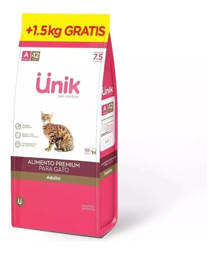 Unik Premium Gato Adulto X 7.5 Kg + 1.5 Kg De Regalo