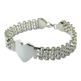 Pulsera Plata 925 Gruesa Con 1 Dije De Corazón (p889)