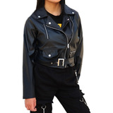 Chamarra Tipo Biker Vinil Mujer Moda Rockera