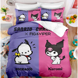 Juego De Ropa De Cama Kuromi Y Pochacco De 3 Piezas, Doble