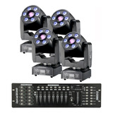 4 Moving Head Spot 60w 8 Cores Prisma Wash 6 Led + Mesa Dmx