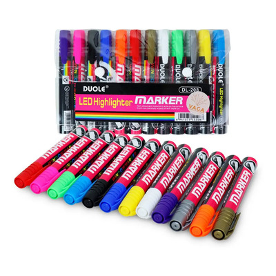 Marcadores Lavables Duole Vidrio LED 12 Unidades Multicolor Punta Redonda | MercadoLibre