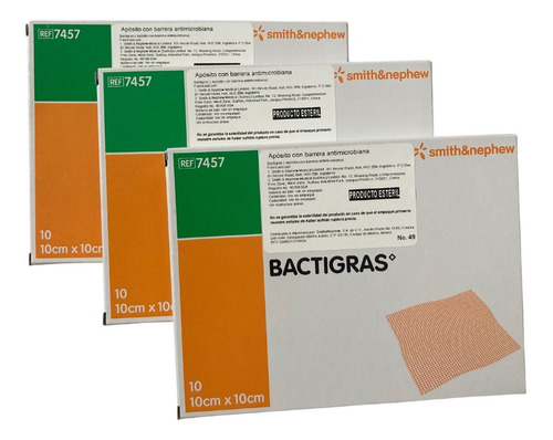 Bactigras,gasa Parafinada 10x10 Cm Paquete 3 Cajas C/10