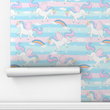 Papel De Parede Adesivo Unicórnio Quarto Arco Iris 5m