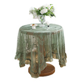 Round Tablecloth, Mantel Redondo De Encaje Verde Hueco.