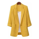 Blazer Elegante De Color Liso Con Cuello En V Y Mangas 3/4