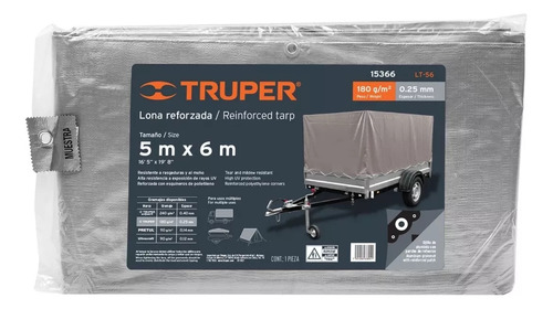 Lona Gruesa Reforzada Gris 5 X 6 Metros 15366 Truper