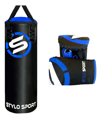 Saco De Pancada Boxe Infantil 70cm Mas Luva De Treino Stylo Cor Azul