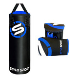 Saco De Pancada Boxe Infantil 70cm Mas Luva De Treino Stylo Cor Azul