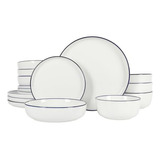 Vajilla Oslo 16 Piezas, Porcelana Resistente, Blanco Con Bor