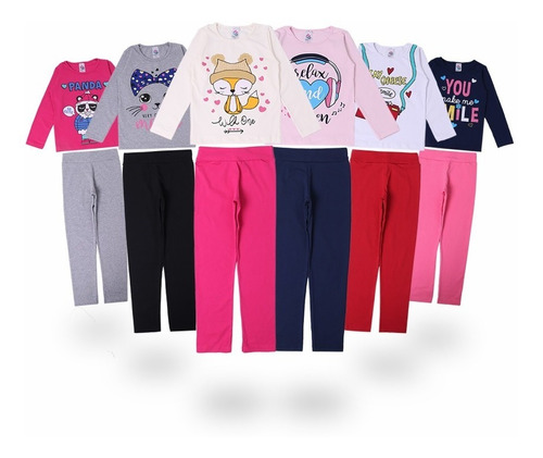 Kit Lote 6 Conjunto Infantis Feminino Infantil Roupa Inverno