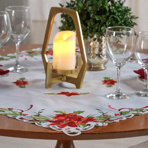 Trilho De Mesa Natalino Bordado Inglês 40x140 Noel Fleur