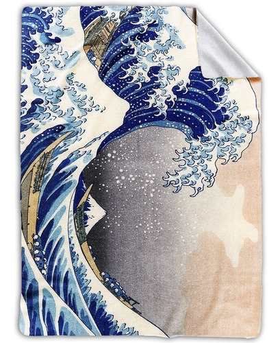 Manta Frazada De Polar Soft Xl Kanagawa Ola Japonesa Arte