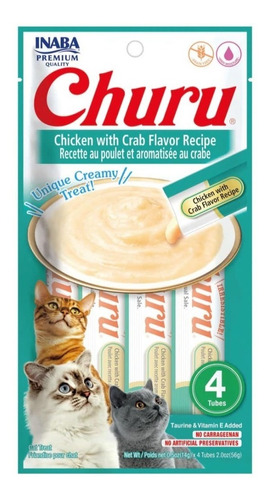 Snack Para Gato Cremoso Inaba Churu Pollo Y Cangrejo 14 Gr