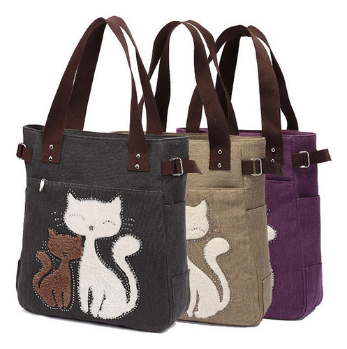 Bolsa De Lona Para Mujer, Con Forma De Gato, Bandolera, Moch