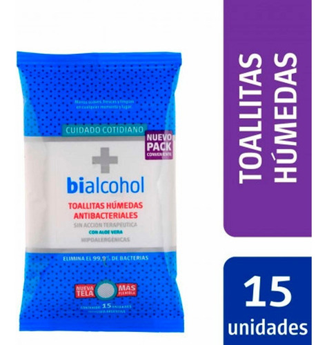 Bialcohol Toallitas Húmedas Antibacterial Con Aloe Vera 15u