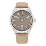 Reloj Tommy Hilfiger Hombre Forrest 1710561 Malla Beige Bisel Plateado Fondo Gris