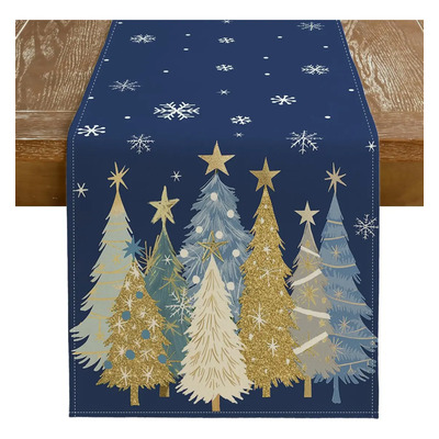 Bandera De Mesa Azul Con Diseño De Árbol De Navidad Y J C