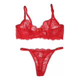 Conjunto De Ropa Interior Femenina Corpiño Con Aros Rojo