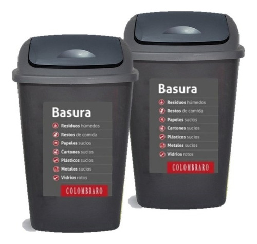 2 Tachos De Residuos/ Basura 25 Lts T/rebatible Colombraro Color Negro