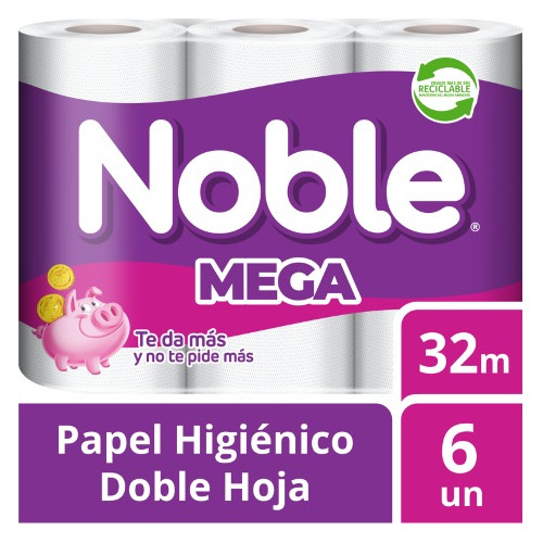 Papel Higiénico Noble Doble Hoja  6 Un 32 Mt