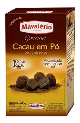 Cacau Em Pó 100% Mavalério Gourmet 200g Alcalino Sem Açucar