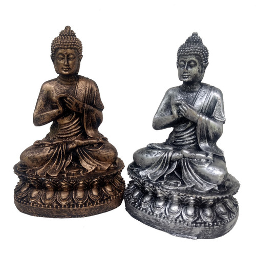 Buda Sakyamuni Na Flor De Lotus 15 Cm Hindu - Jogo Com 2