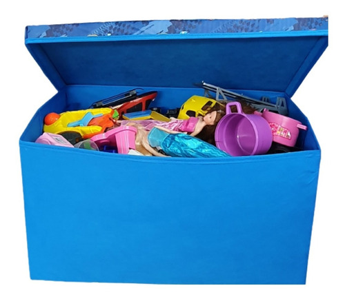 Caixa Grande Baú Azul Guarda Brinquedos Infantil