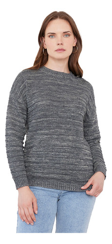 Sweater Mujer Lineas Gris Melange Oscuro Lurex Corona
