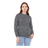 Sweater Mujer Lineas Gris Melange Oscuro Lurex Corona