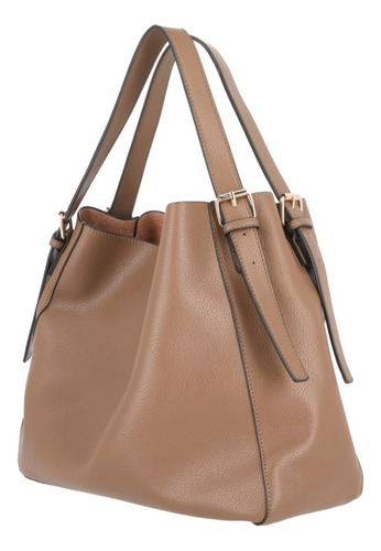 Bolso Doble Tipo Tote Mujer Café 851-85 Color Marrón Correa De Hombro Marrón Diseño De La Tela Liso