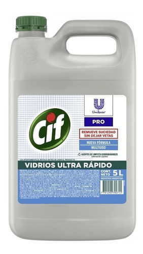 Limpiador Cif Vidrios Ultra Rapido Biodegradable X 5 Lts