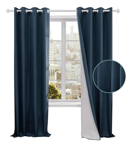 Cortina 100% Blackout Engomada Termica Set 2 Casatua 140x220 Color Azul